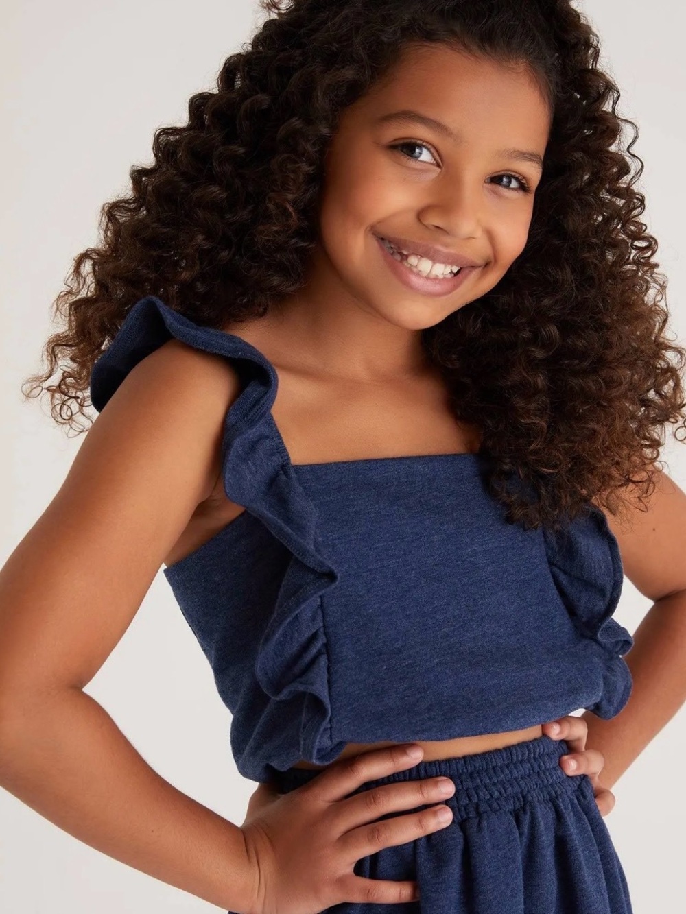 Z Supply Girls Amber Navy Ruffle Strap Crop Tank Top - L 12/14